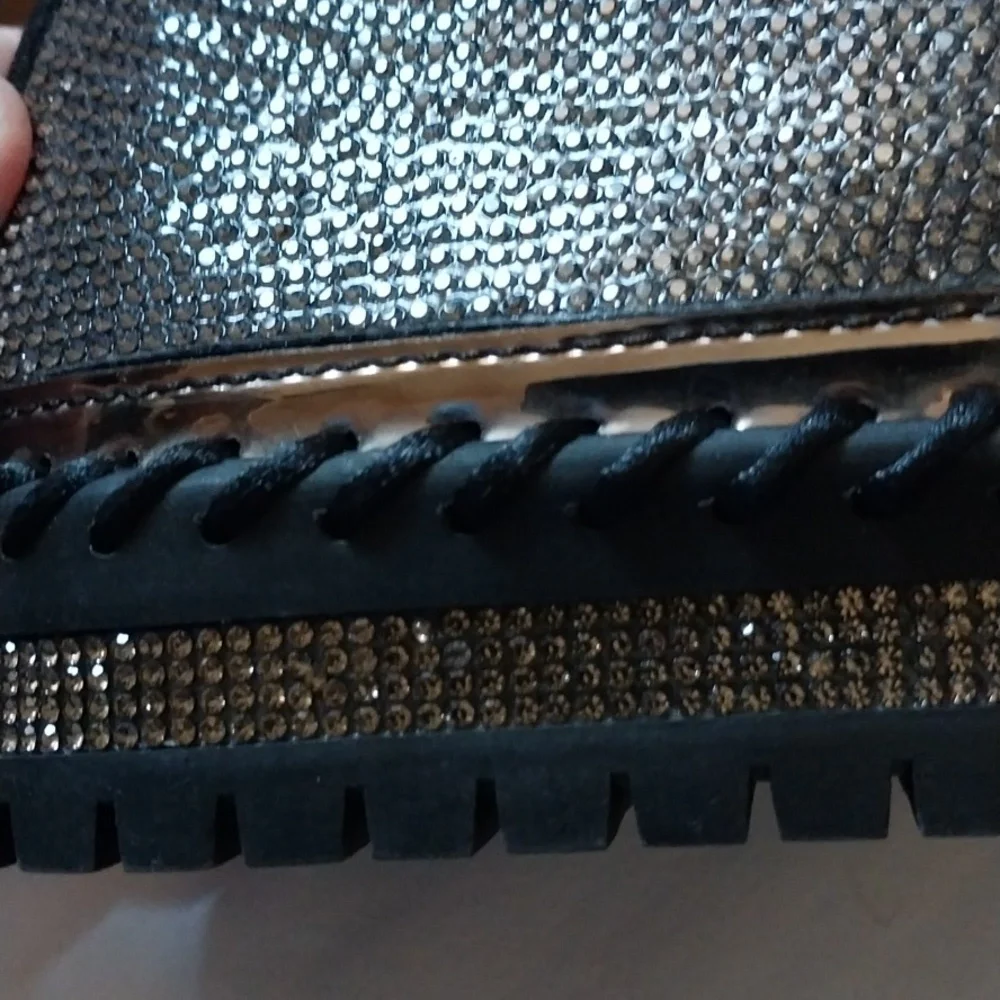 Embellished Silver Slip-On Platform Loafers for Women